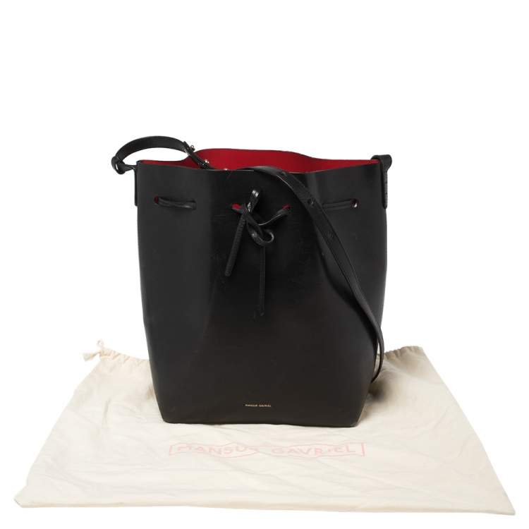 Pre Owned Mansur Gavriel Black Leather Drawstring Bucket Bag