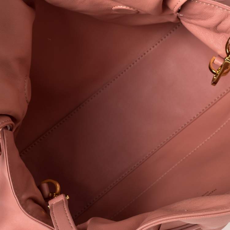 Pre Owned Mansur Gavriel Salmon Pink Leather Protea Drawstring Shoulder Bag