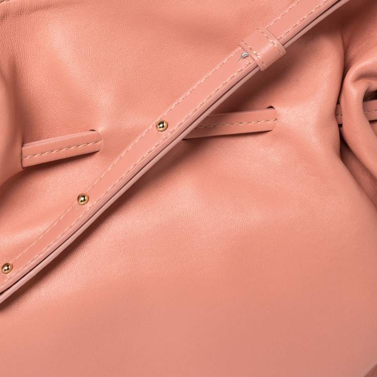 Pre Owned Mansur Gavriel Salmon Pink Leather Protea Drawstring Shoulder Bag