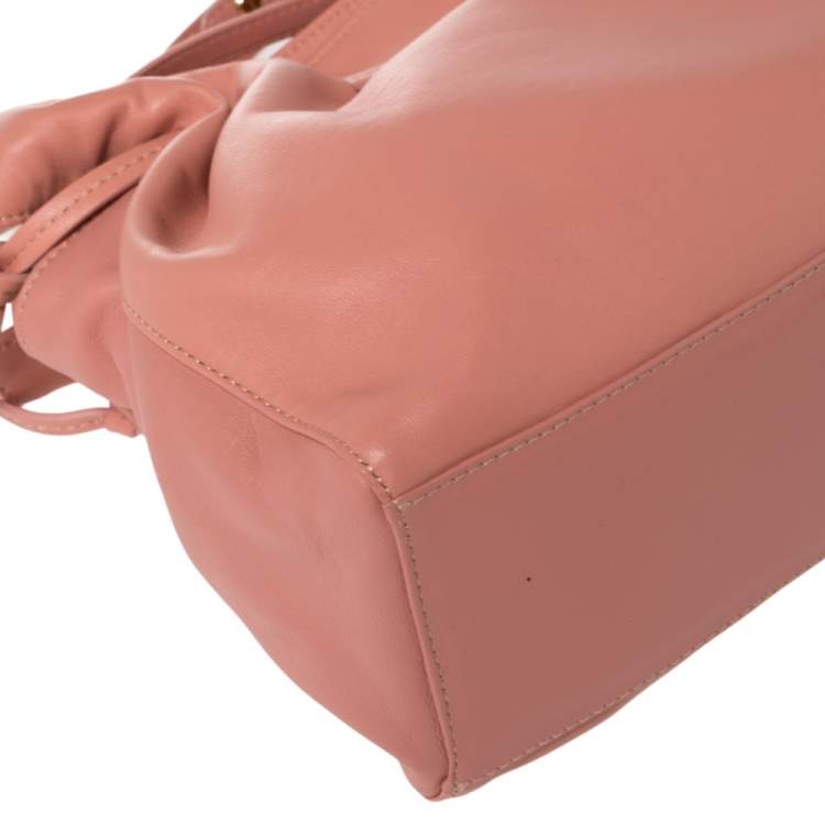 Pre Owned Mansur Gavriel Salmon Pink Leather Protea Drawstring Shoulder Bag
