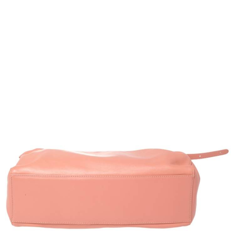 Pre Owned Mansur Gavriel Salmon Pink Leather Protea Drawstring Shoulder Bag