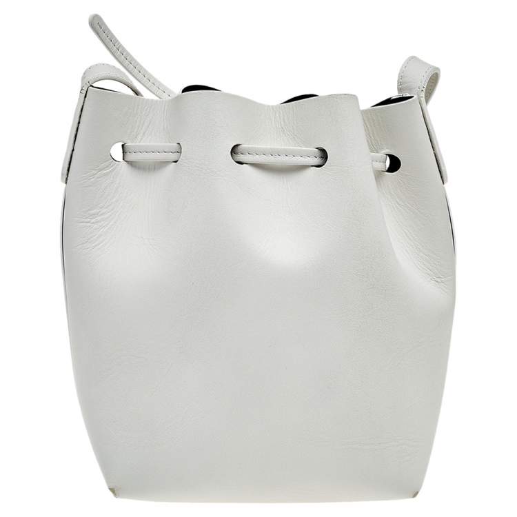 Pre Owned Mansur Gavriel White Leather Mini Drawstring Crossbody Bag