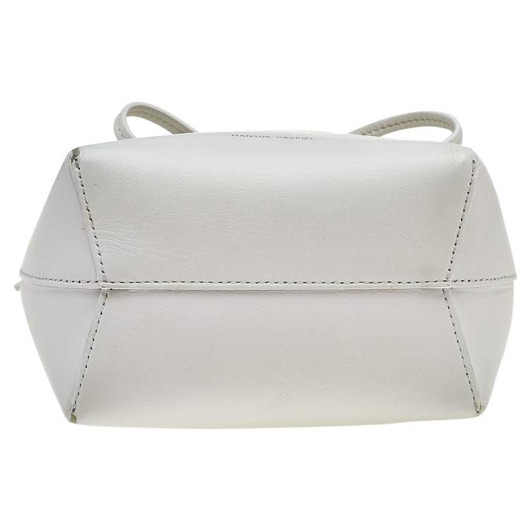 Pre Owned Mansur Gavriel White Leather Mini Drawstring Crossbody Bag