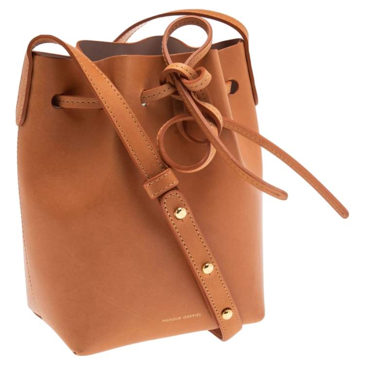 Pre Owned Mansur Gavriel Light Orange Leather Mini Bucket Bag