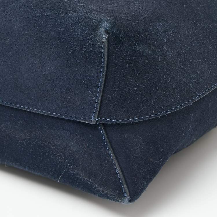 Pre Owned Mansur Gavriel Navy Blue Suede and Leather Mini Bucket Bag