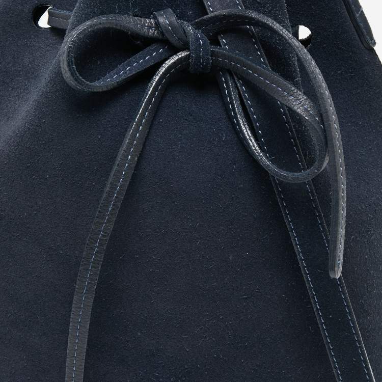 Pre Owned Mansur Gavriel Navy Blue Suede and Leather Mini Bucket Bag
