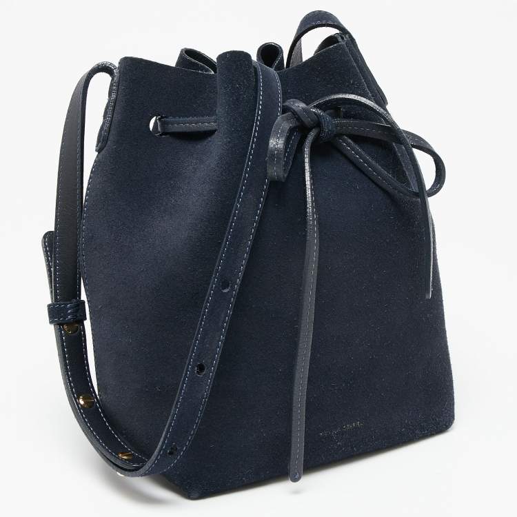 Pre Owned Mansur Gavriel Navy Blue Suede and Leather Mini Bucket Bag