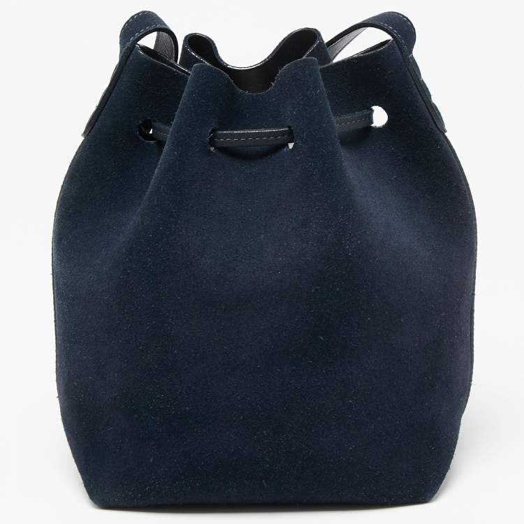 Pre Owned Mansur Gavriel Navy Blue Suede and Leather Mini Bucket Bag