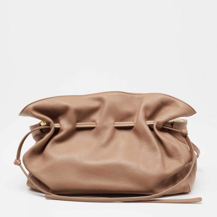 Pre Owned Mansur Gavriel Light Brown Leather Protea Drawstring Shoulder Bag