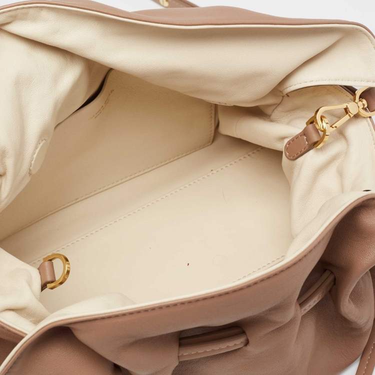 Pre Owned Mansur Gavriel Light Brown Leather Protea Drawstring Shoulder Bag