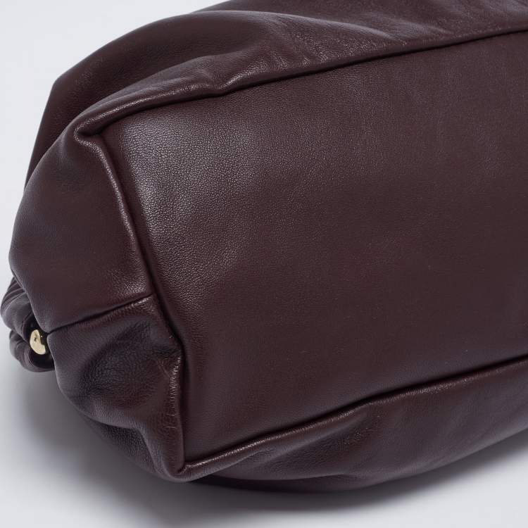 Pre Owned Mansur Gavriel Plum Leather Cloud Clutch 