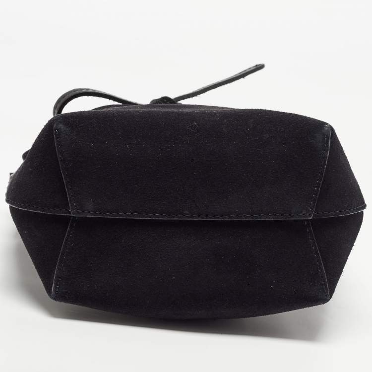 Pre Owned Mansur Gavriel Black Suede and Leather Bucket Drawstring Bag