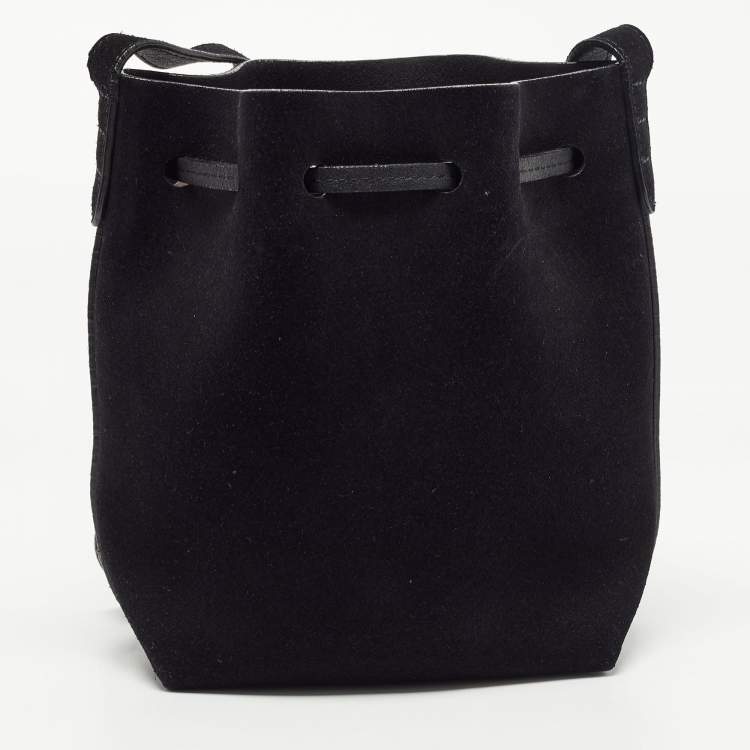 Pre Owned Mansur Gavriel Black Suede and Leather Bucket Drawstring Bag
