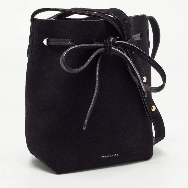 Pre Owned Mansur Gavriel Black Suede and Leather Bucket Drawstring Bag