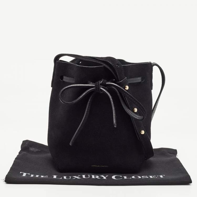 Pre Owned Mansur Gavriel Black Suede and Leather Bucket Drawstring Bag