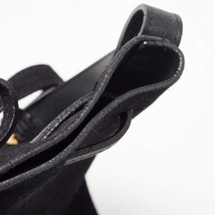 Pre Owned Mansur Gavriel Black Suede and Leather Bucket Drawstring Bag
