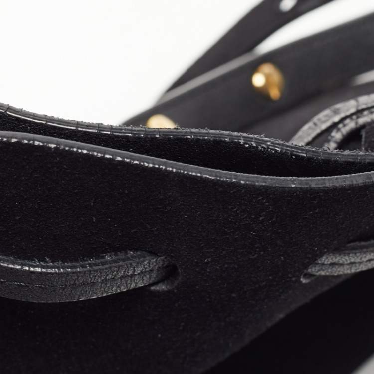 Pre Owned Mansur Gavriel Black Suede and Leather Bucket Drawstring Bag