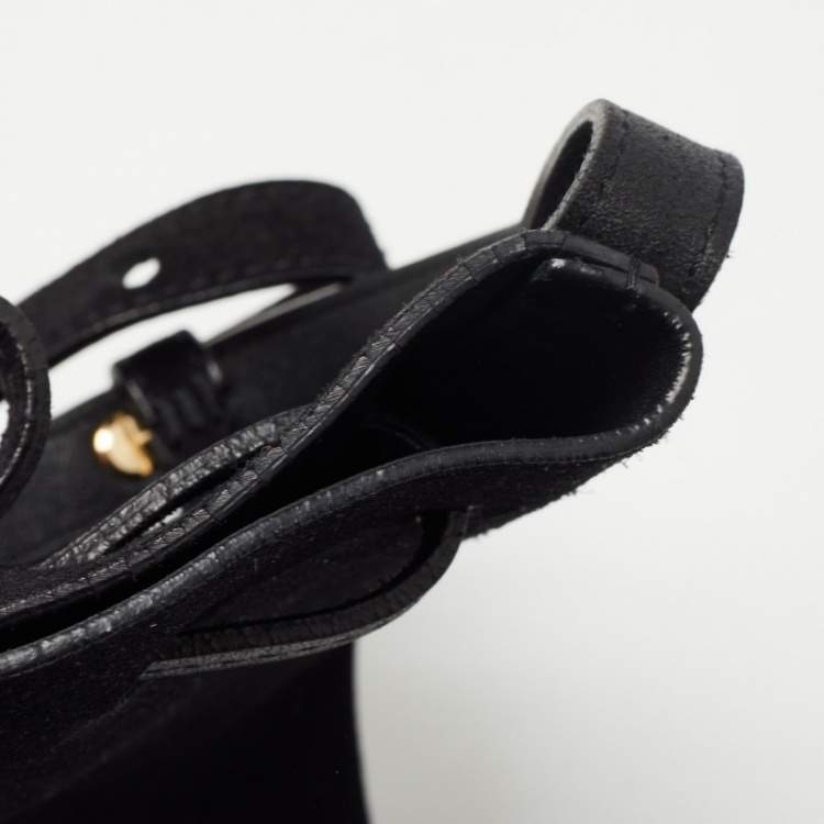 Pre Owned Mansur Gavriel Black Suede and Leather Bucket Drawstring Bag