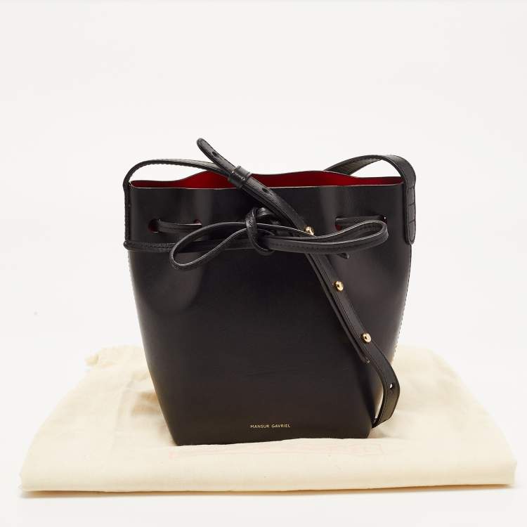 Pre Owned Mansur Gavriel Black Leather Bucket Drawstring Bag
