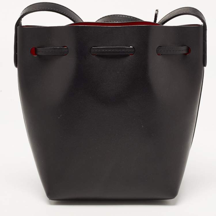 Pre Owned Mansur Gavriel Black Leather Bucket Drawstring Bag
