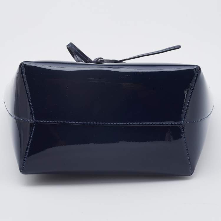 Pre Owned Mansur Gavriel Blue Patent Leather Bucket Drawstring Bag