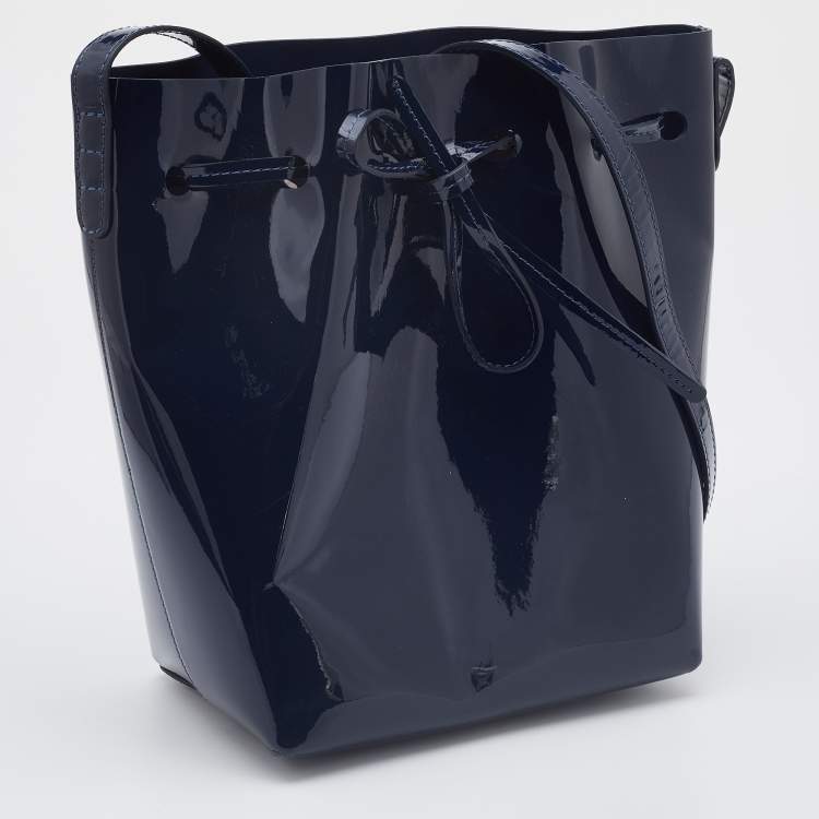 Pre Owned Mansur Gavriel Blue Patent Leather Bucket Drawstring Bag