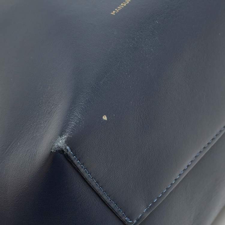 Pre Owned Mansur Gavriel Navy Blue Leather Mini Bucket Bag