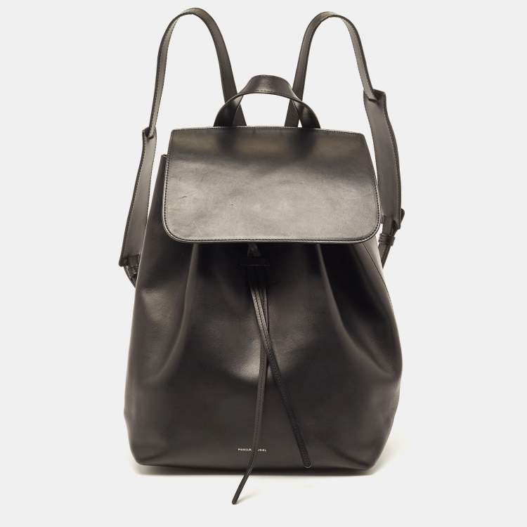 Mansur Gavriel Black Leather Drawstring Flap Backpack Mansur Gavriel TLC