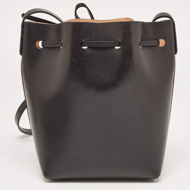 Pre Owned Mansur Gavriel Black Leather Drawstring Bucket Bag