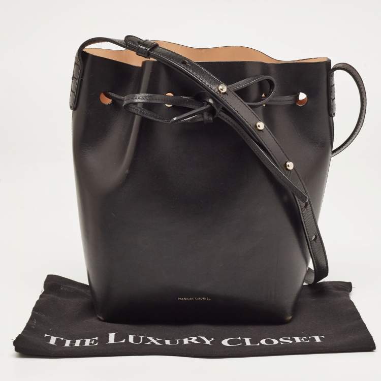 Pre Owned Mansur Gavriel Black Leather Drawstring Bucket Bag