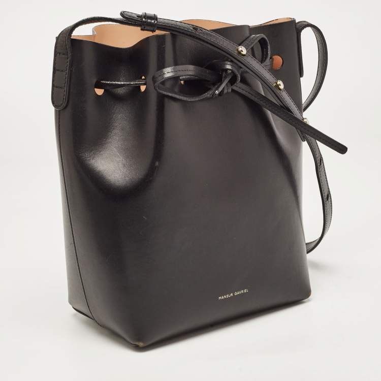 Pre Owned Mansur Gavriel Black Leather Drawstring Bucket Bag