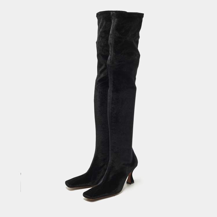 Pre Owned Manudieci Size 40 Black Velvet Knee Length Boots
