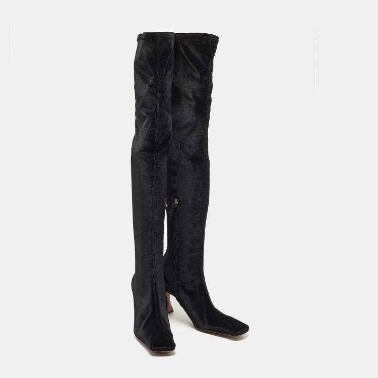 Pre Owned Manudieci Size 40 Black Velvet Knee Length Boots