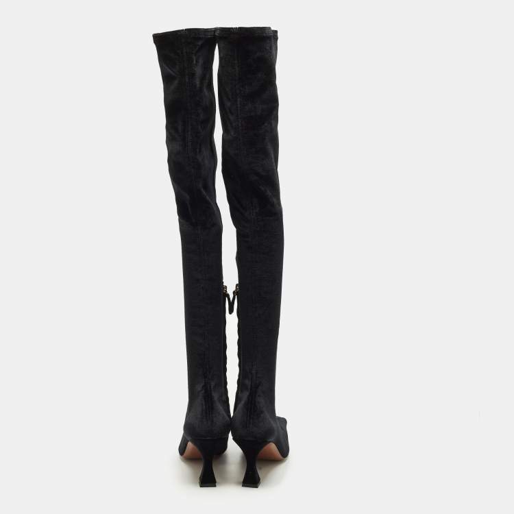 Pre Owned Manudieci Size 40 Black Velvet Knee Length Boots