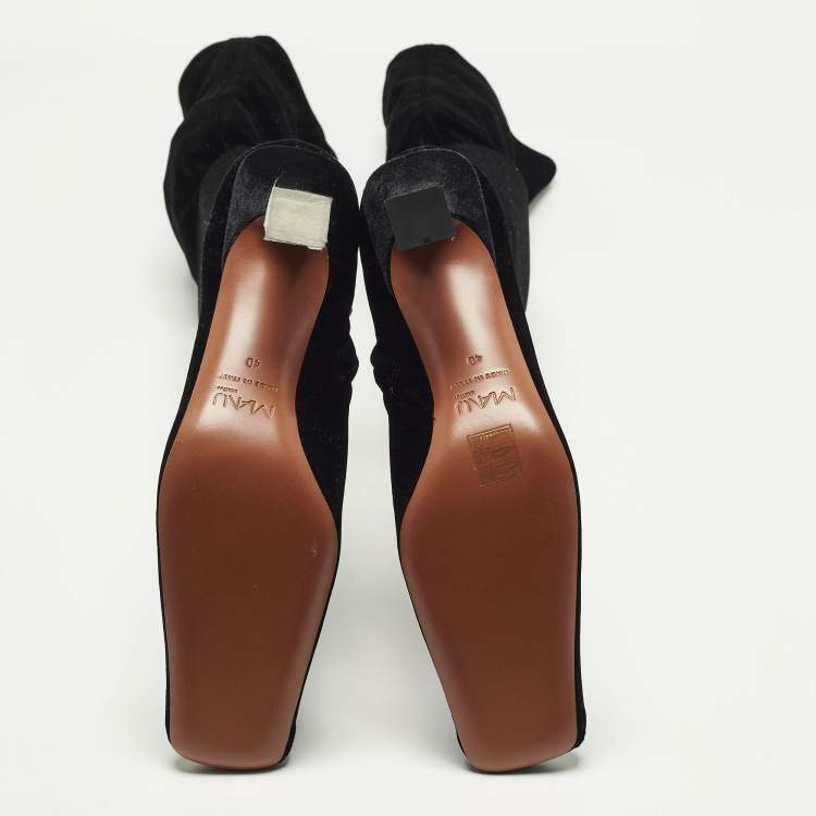 Pre Owned Manudieci Size 40 Black Velvet Knee Length Boots