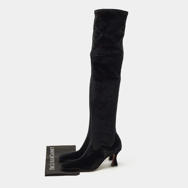 Pre Owned Manudieci Size 40 Black Velvet Knee Length Boots