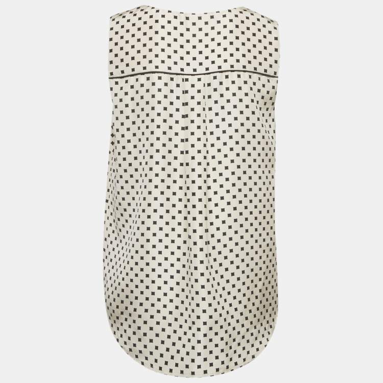 Pre Owned Marc By Marc Jacobs Pale Buff Printed Silk Sleeveless Top S