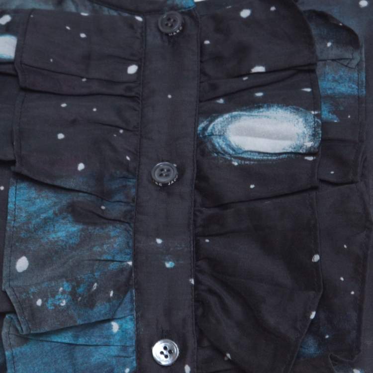 Pre Owned Marc by Marc Jacobs Black Stargazer Print Cotton Silk Ruffled Sleeveless Top S