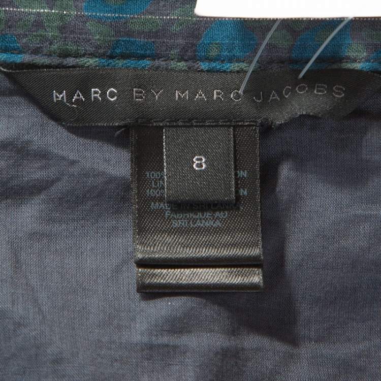 Pre Owned Marc Jacobs Blue Floral Printed Cotton Lurex Striped Midi Skirt M