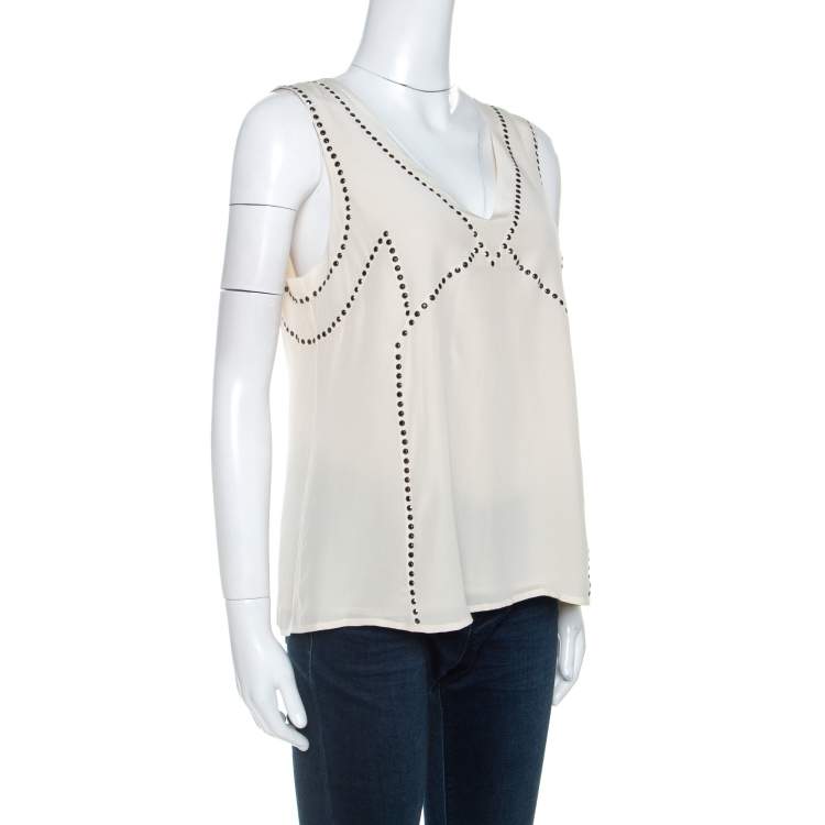Pre Owned Marc by Marc Jacobs Cream Silk Embellished Frances Top M