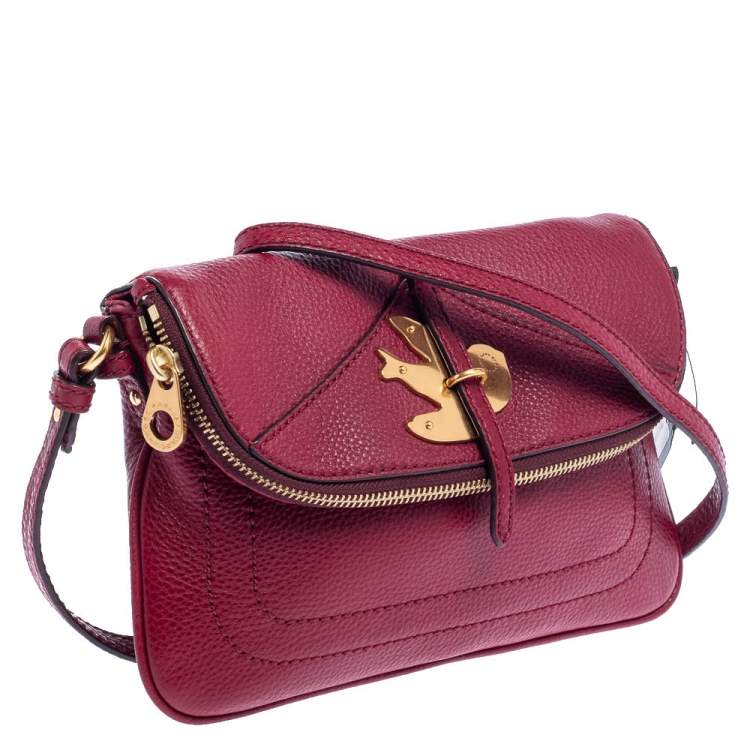 Pre Owned Marc by Marc Jacobs Burgundy Leather Petal to the Metal Natasha Bird Crossbody Bag