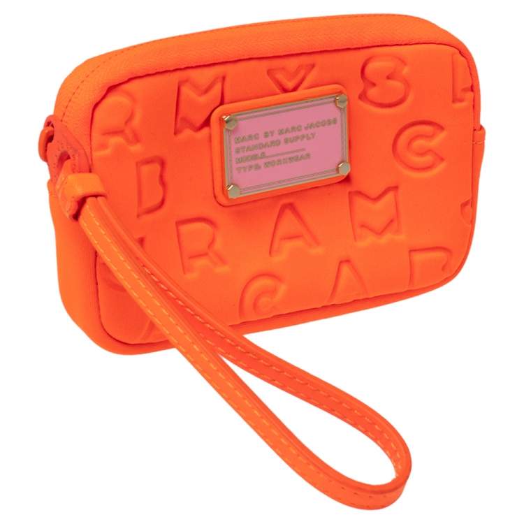 Pre Owned Marc by Marc Jacob Shocking Orange Dreamy Logo Fabric Wingnam Wristlet Pouch