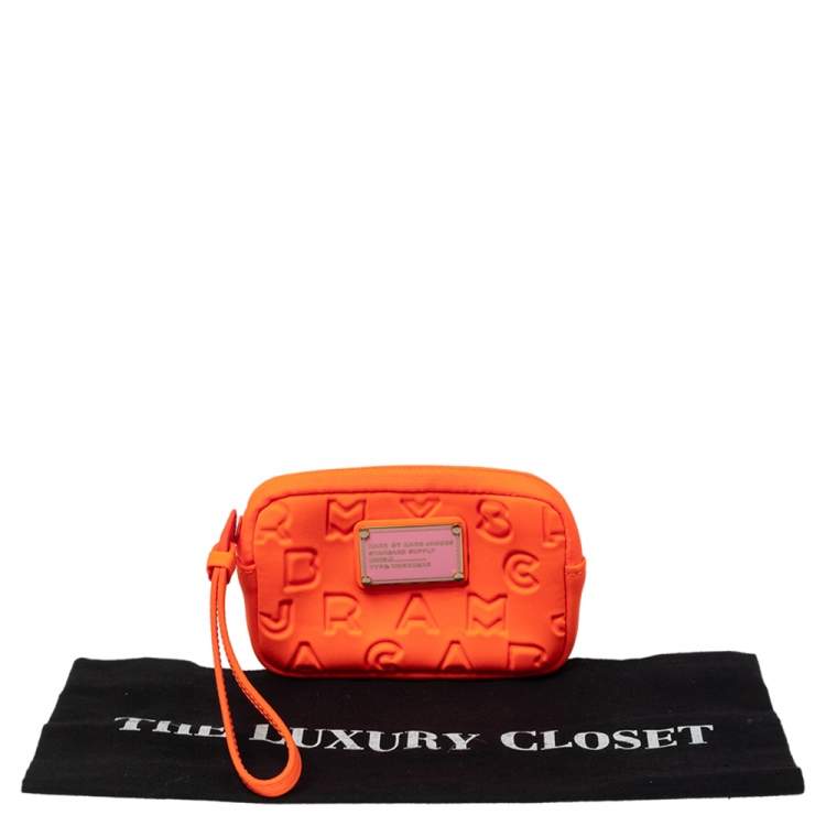 Pre Owned Marc by Marc Jacob Shocking Orange Dreamy Logo Fabric Wingnam Wristlet Pouch