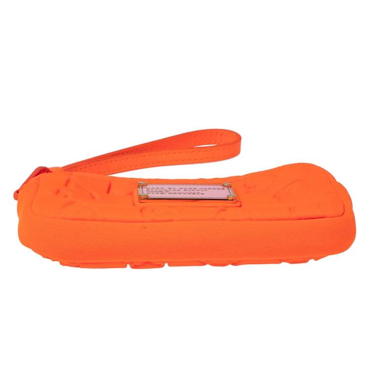 Pre Owned Marc by Marc Jacob Shocking Orange Dreamy Logo Fabric Wingnam Wristlet Pouch