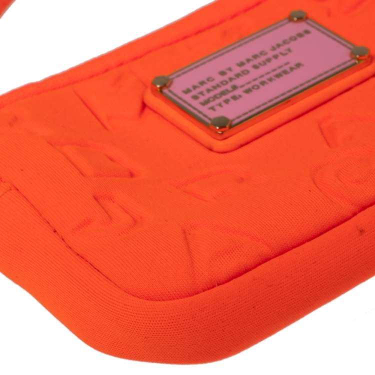 Pre Owned Marc by Marc Jacob Shocking Orange Dreamy Logo Fabric Wingnam Wristlet Pouch