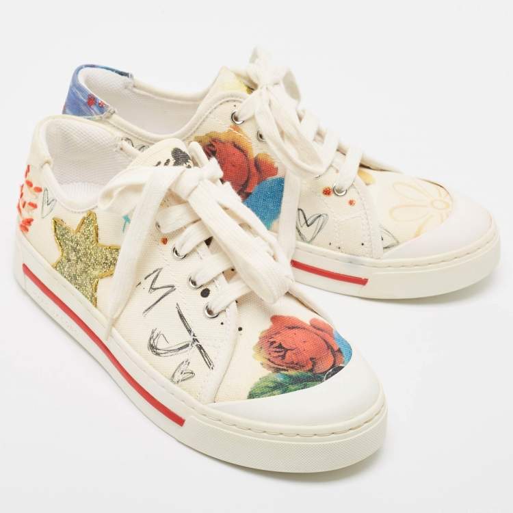 مملوكة مسبقًا Marc Jacobs Multicolor Canvas Flower Print Low Top Sneakers Size 37