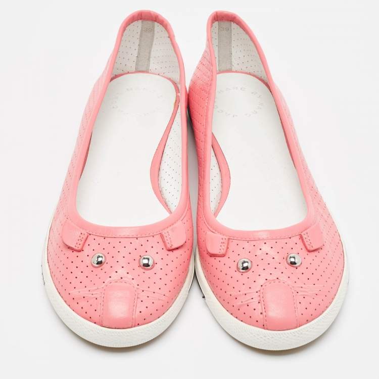 Pre Owned Marc by Marc Jacobs Pink Perforated Leather Mouse Flats Size 39