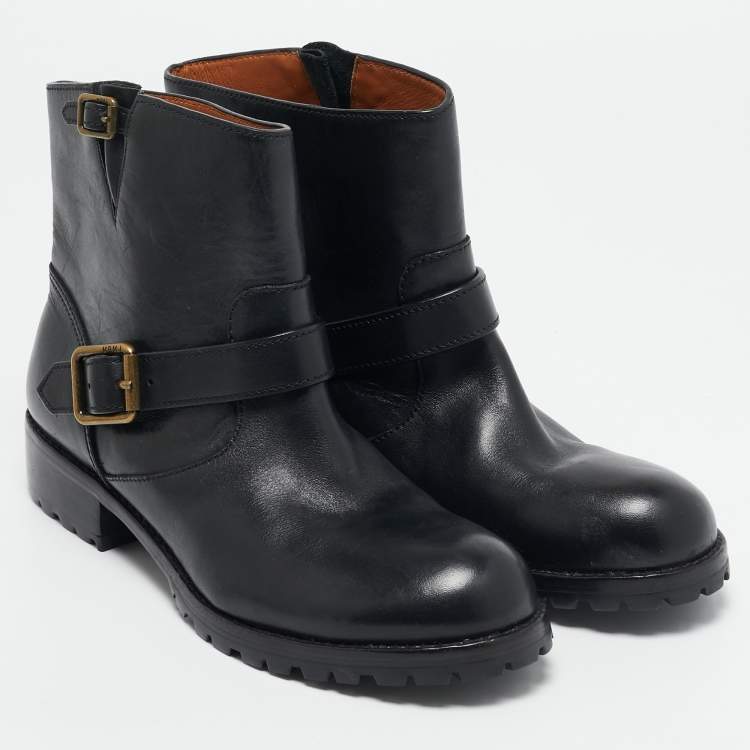 Pre Owned Marc by Marc Jacobs Black Leather Ankle Length Engineer Buckle Boots Size 39