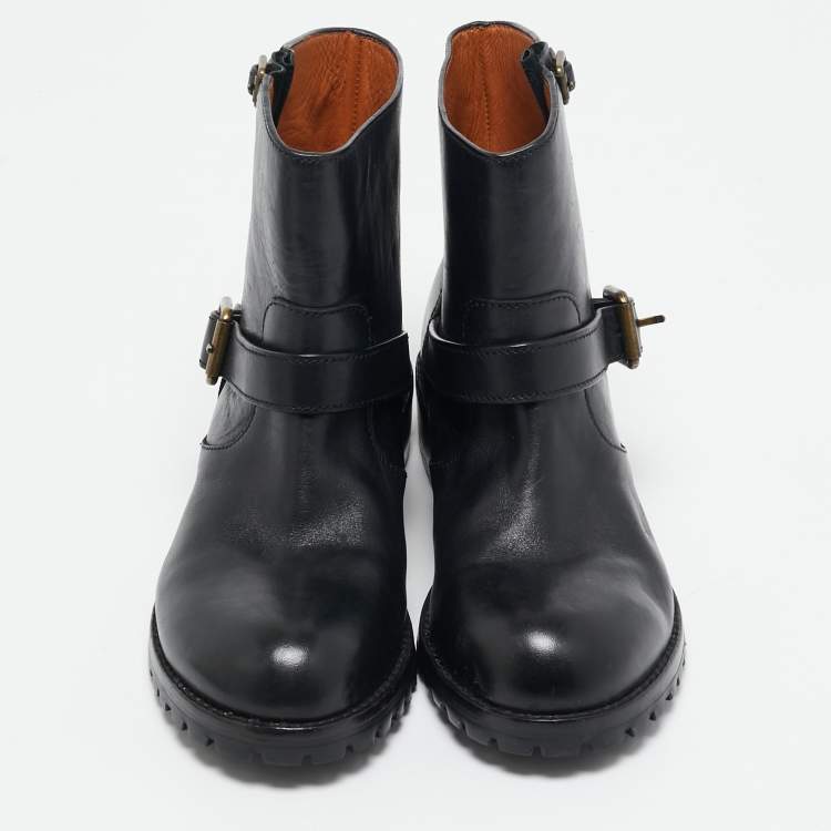 Pre Owned Marc by Marc Jacobs Black Leather Ankle Length Engineer Buckle Boots Size 39