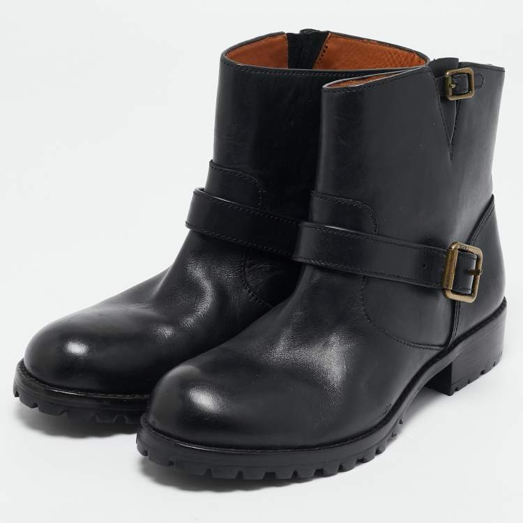 Pre Owned Marc by Marc Jacobs Black Leather Ankle Length Engineer Buckle Boots Size 39